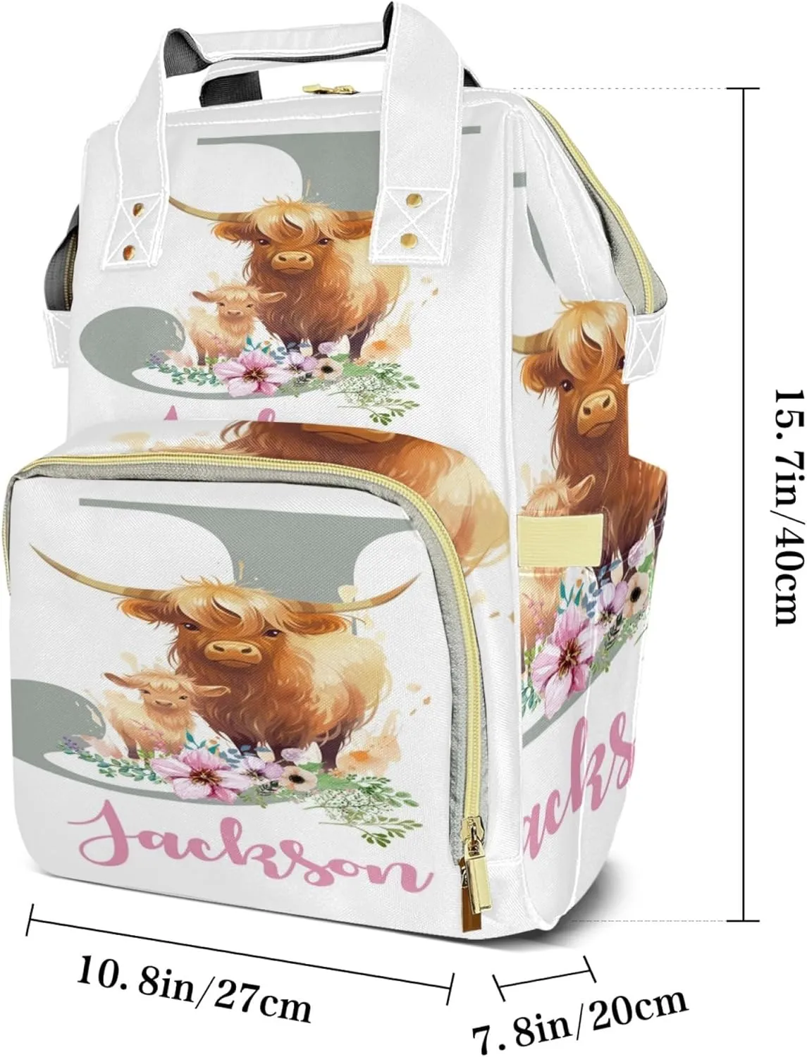 Personalized Diaper Backpack with Name, Custom Highland Cow Baby Backpack Diaper Bag, Boy Girl Multifunctional Mommy Bag