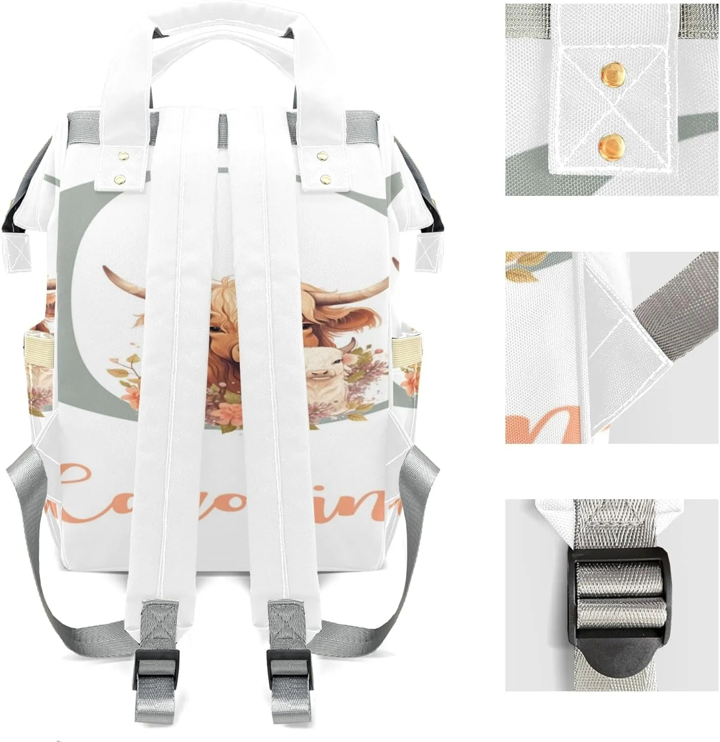 Personalized Diaper Backpack with Name, Custom Highland Cow Baby Backpack Diaper Bag, Boy Girl Multifunctional Mommy Bag