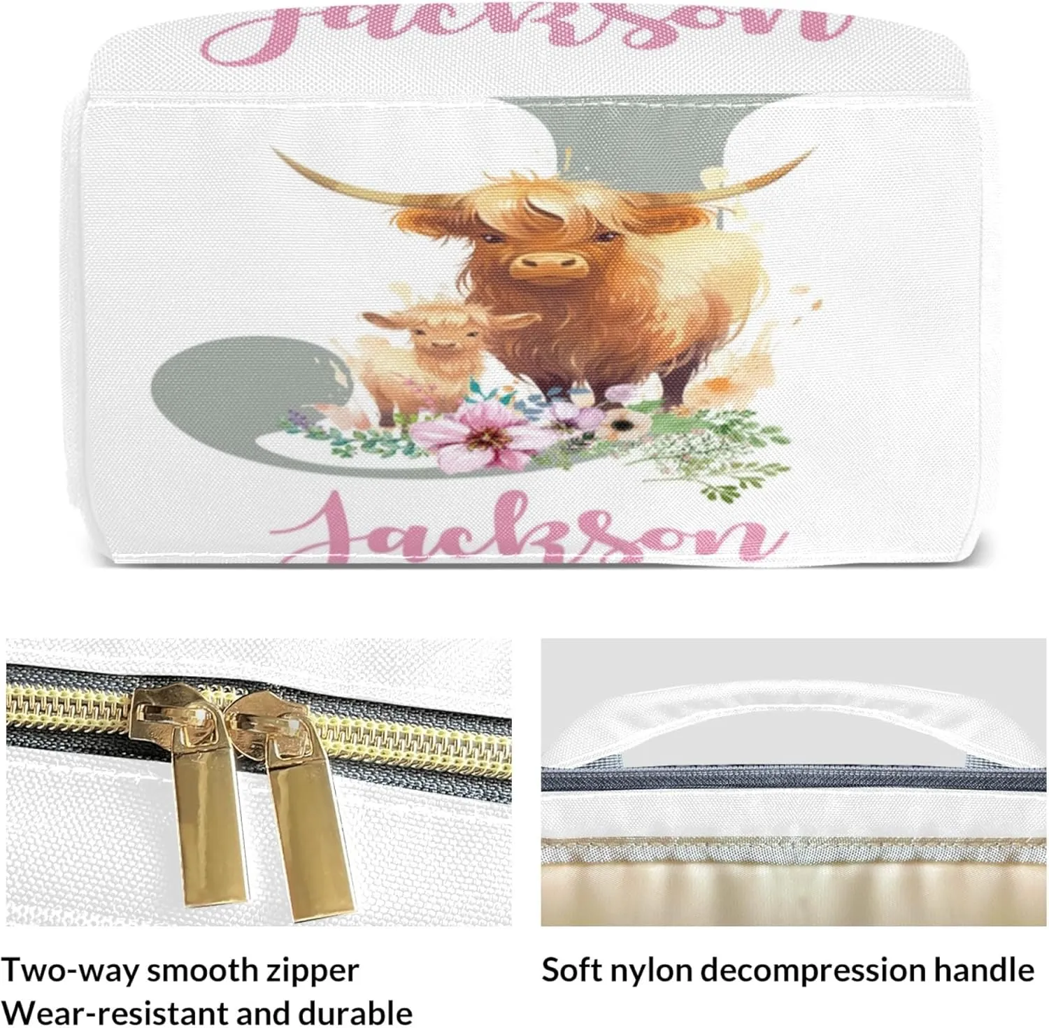 Personalized Diaper Backpack with Name, Custom Highland Cow Baby Backpack Diaper Bag, Boy Girl Multifunctional Mommy Bag