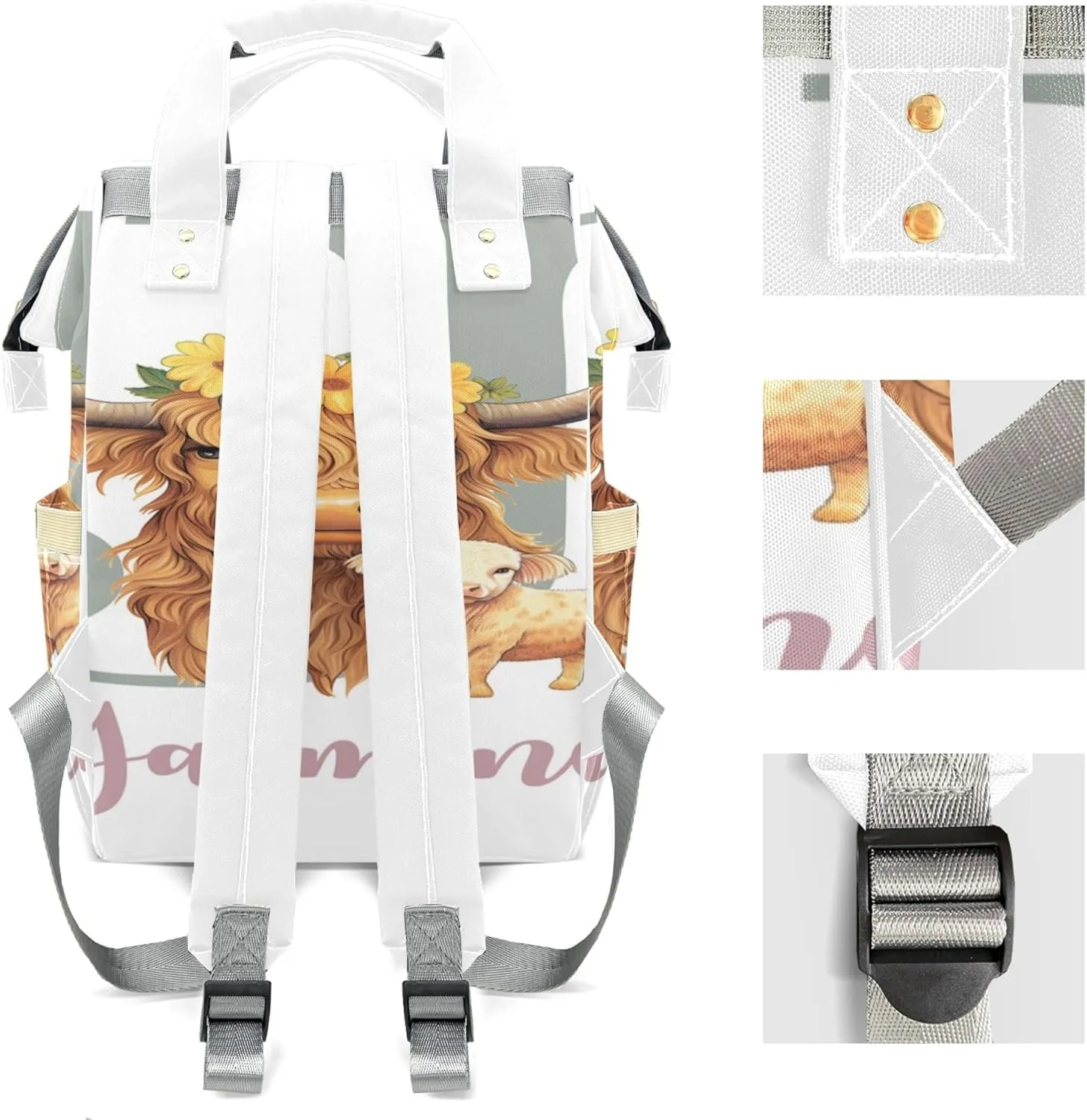 Personalized Diaper Backpack with Name, Custom Highland Cow Baby Backpack Diaper Bag, Boy Girl Multifunctional Mommy Bag