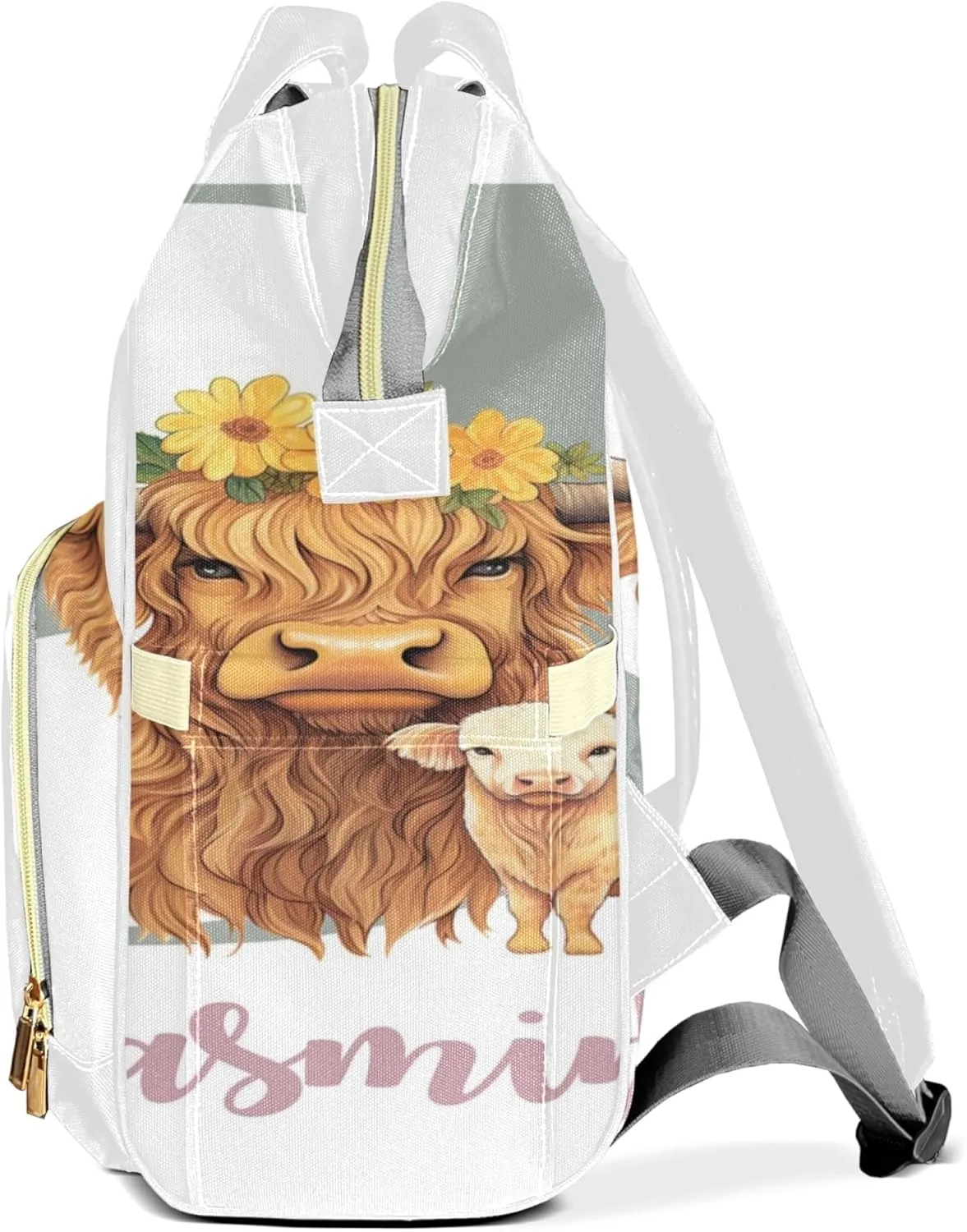 Personalized Diaper Backpack with Name, Custom Highland Cow Baby Backpack Diaper Bag, Boy Girl Multifunctional Mommy Bag