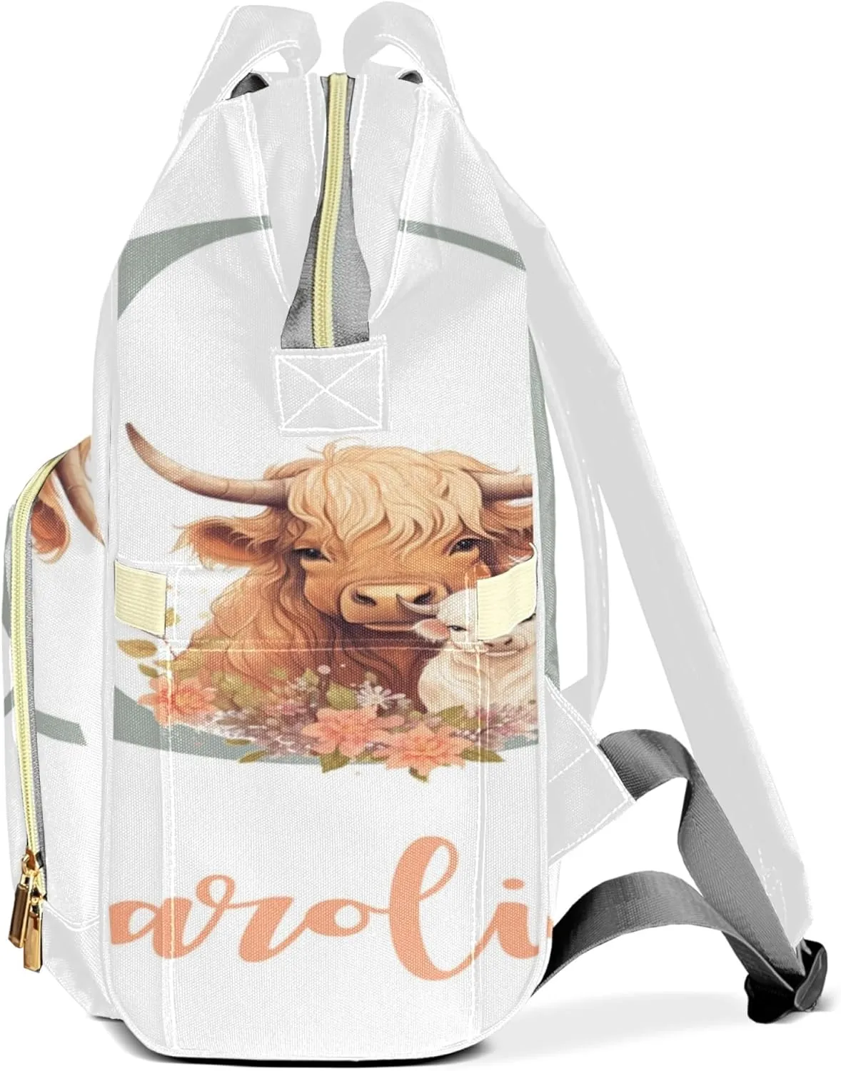 Personalized Diaper Backpack with Name, Custom Highland Cow Baby Backpack Diaper Bag, Boy Girl Multifunctional Mommy Bag