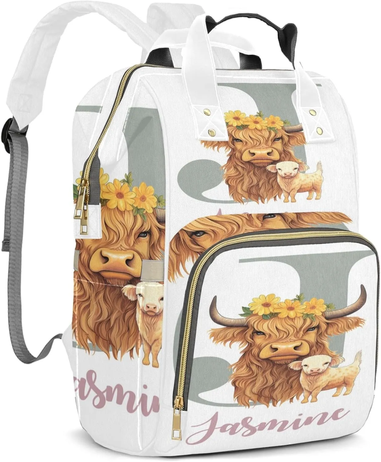 Personalized Diaper Backpack with Name, Custom Highland Cow Baby Backpack Diaper Bag, Boy Girl Multifunctional Mommy Bag