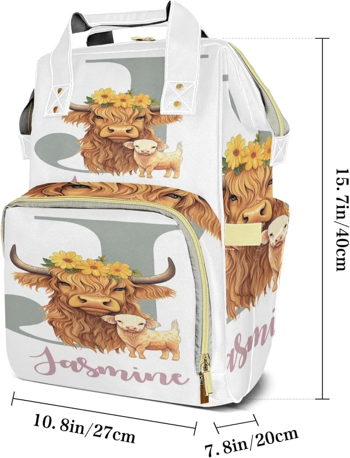 Personalized Diaper Backpack with Name, Custom Highland Cow Baby Backpack Diaper Bag, Boy Girl Multifunctional Mommy Bag