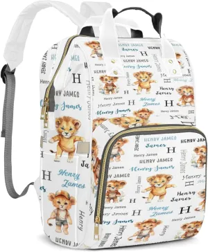 Personalized Diaper Backpack with Name, Custom Lion Baby Backpack Diaper Bag, Boy Girl Multifunctional Mommy Bag