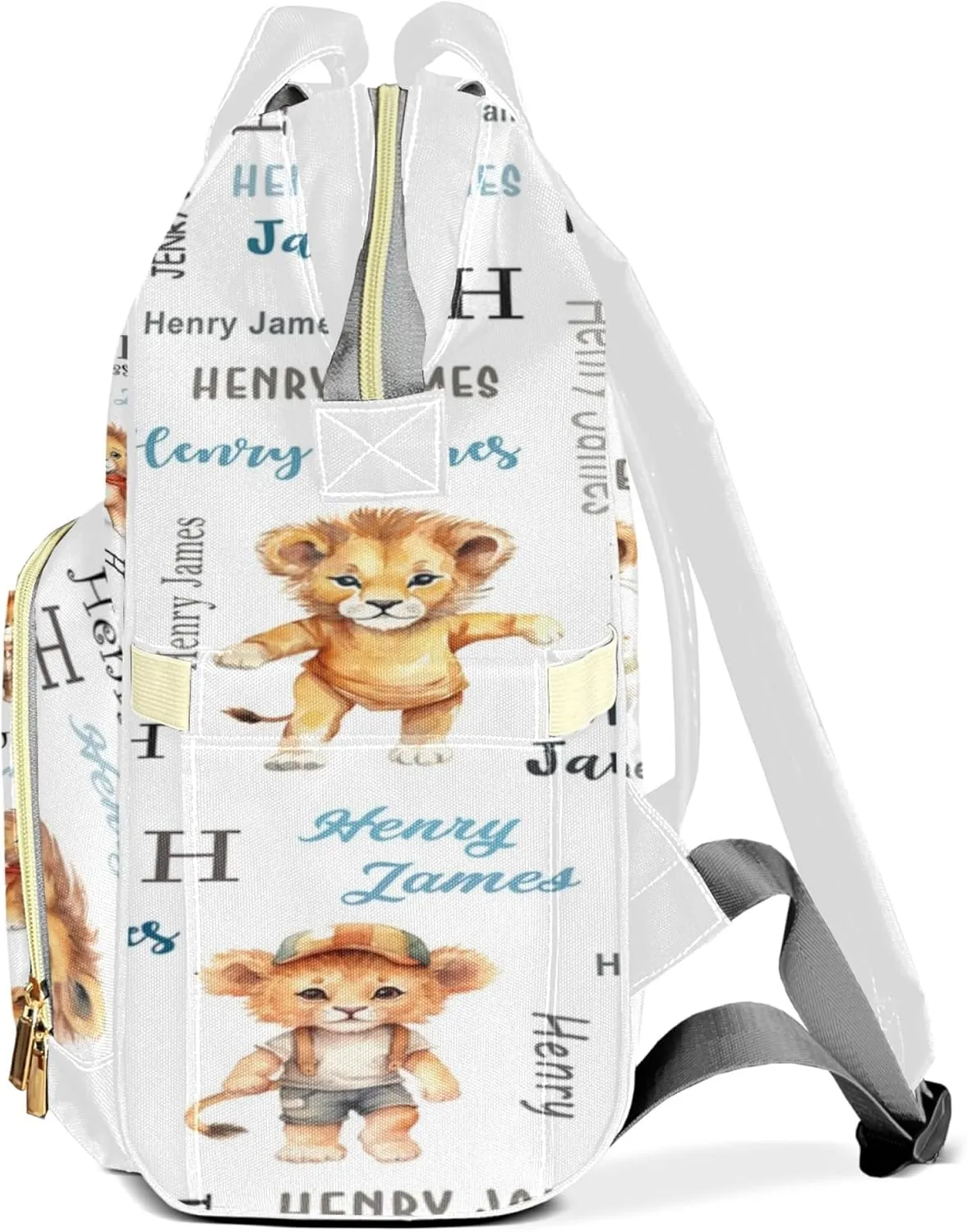 Personalized Diaper Backpack with Name, Custom Lion Baby Backpack Diaper Bag, Boy Girl Multifunctional Mommy Bag