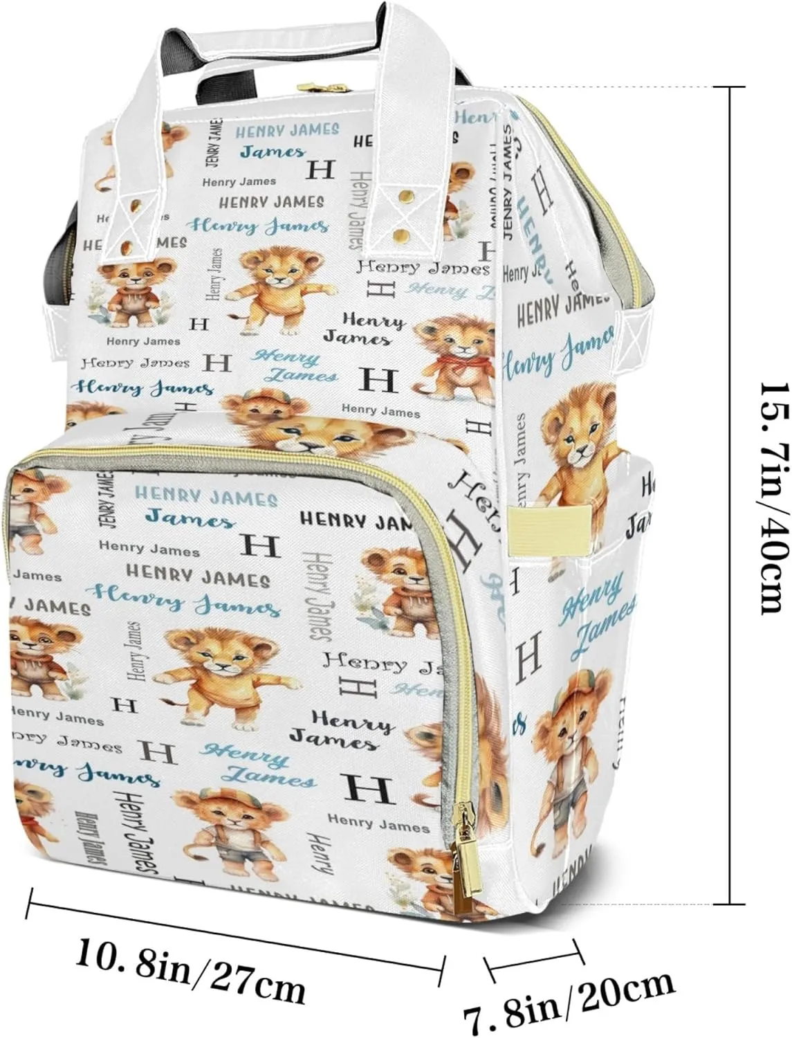 Personalized Diaper Backpack with Name, Custom Lion Baby Backpack Diaper Bag, Boy Girl Multifunctional Mommy Bag