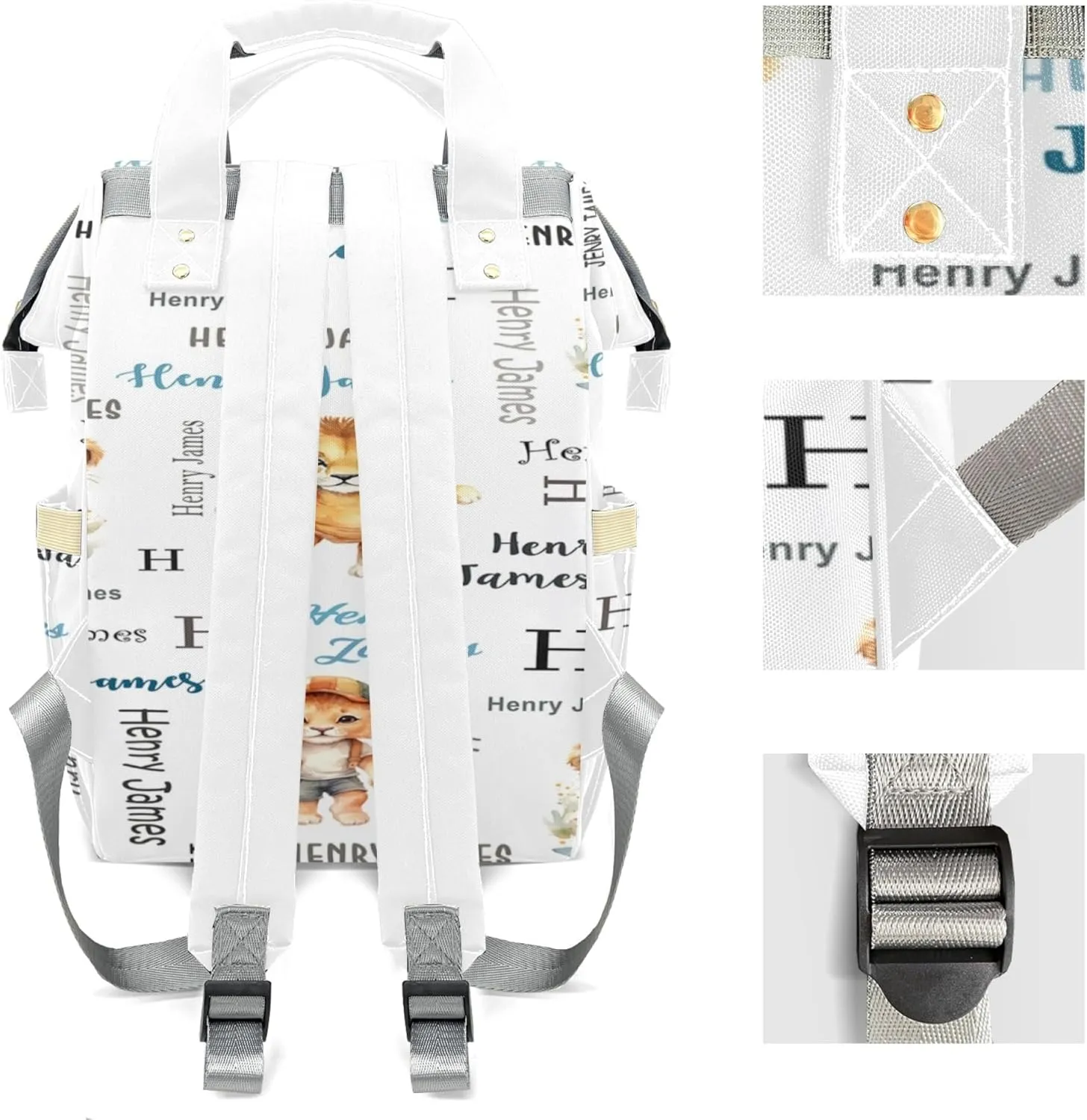 Personalized Diaper Backpack with Name, Custom Lion Baby Backpack Diaper Bag, Boy Girl Multifunctional Mommy Bag