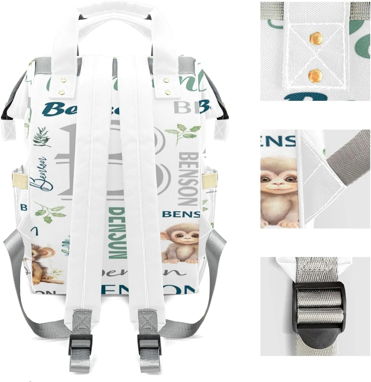 Personalized Diaper Backpack with Name, Custom Monkey Baby Backpack Diaper Bag, Boy Girl Multifunctional Mommy Bag