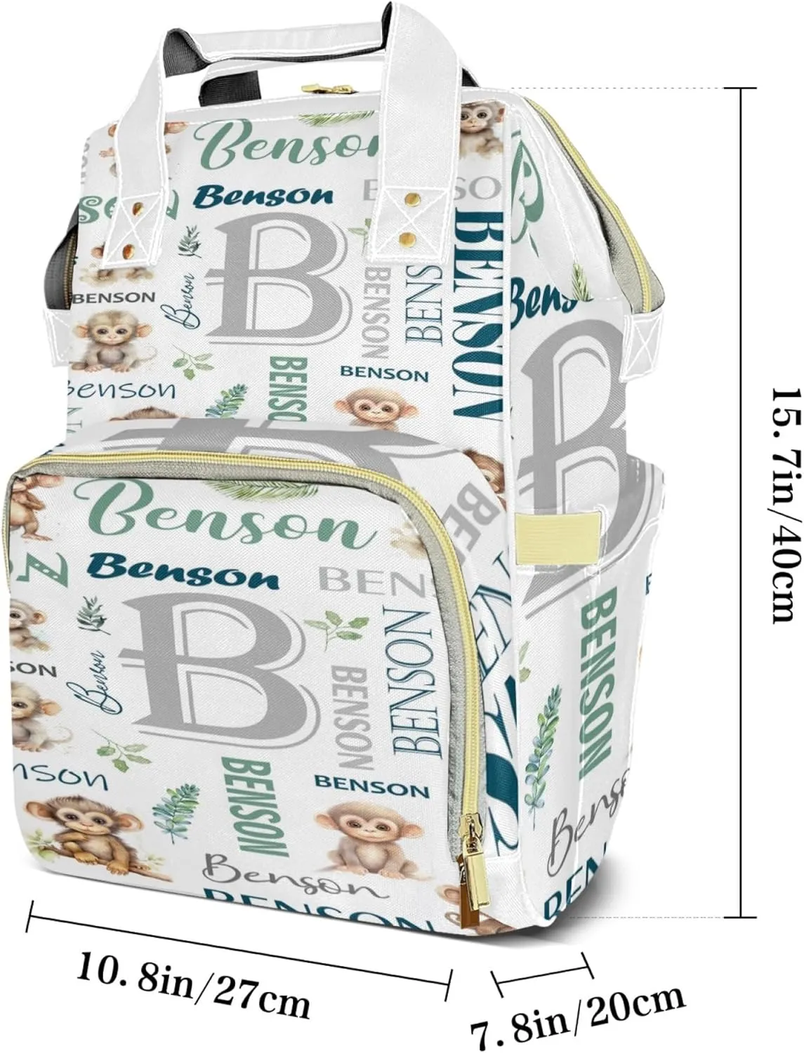 Personalized Diaper Backpack with Name, Custom Monkey Baby Backpack Diaper Bag, Boy Girl Multifunctional Mommy Bag