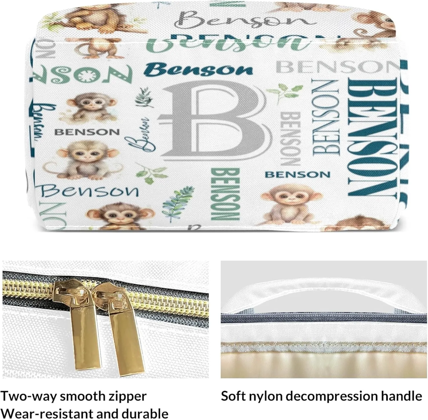 Personalized Diaper Backpack with Name, Custom Monkey Baby Backpack Diaper Bag, Boy Girl Multifunctional Mommy Bag
