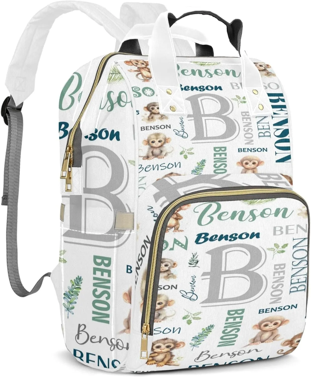 Personalized Diaper Backpack with Name, Custom Monkey Baby Backpack Diaper Bag, Boy Girl Multifunctional Mommy Bag