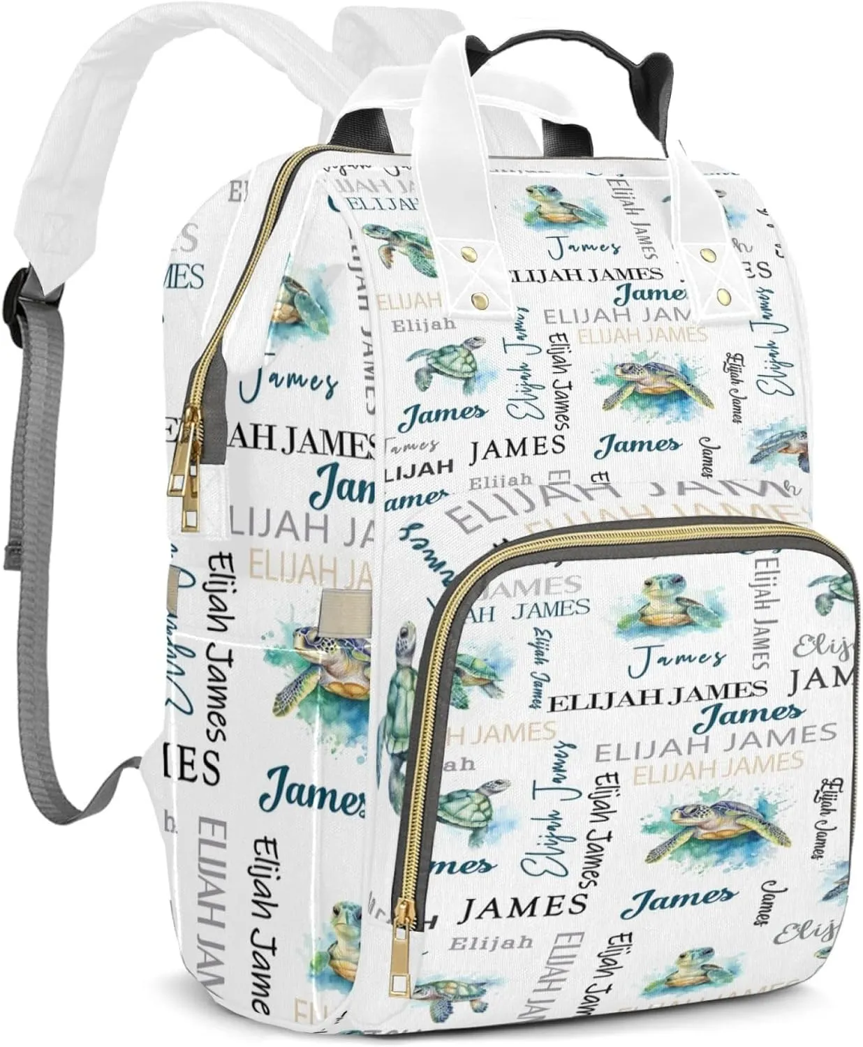 Personalized Diaper Backpack with Name, Custom Sea Turtle Baby Backpack Diaper Bag, Boy Girl Multifunctional Mommy Bag