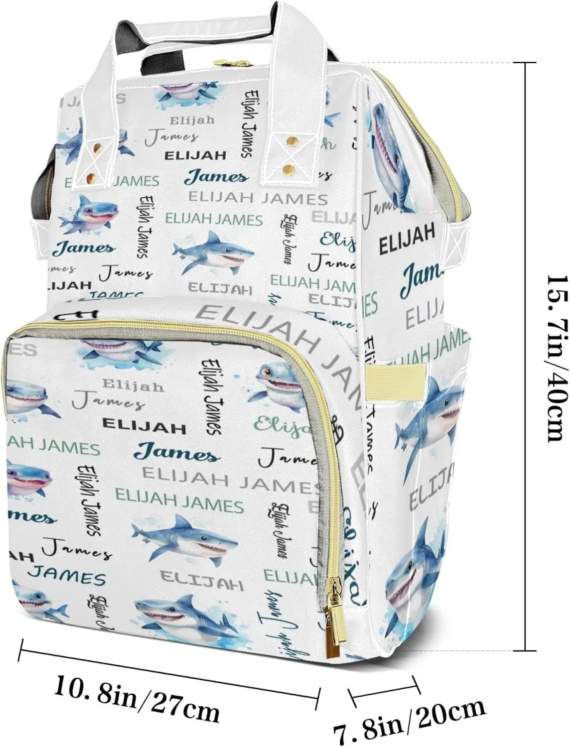 Personalized Diaper Backpack with Name, Custom Shark Baby Backpack Diaper Bag, Boy Girl Multifunctional Mommy Bag