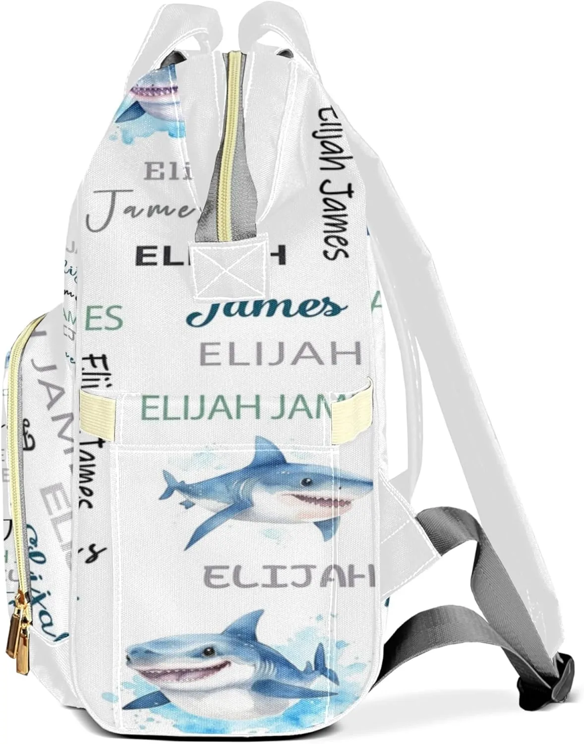 Personalized Diaper Backpack with Name, Custom Shark Baby Backpack Diaper Bag, Boy Girl Multifunctional Mommy Bag