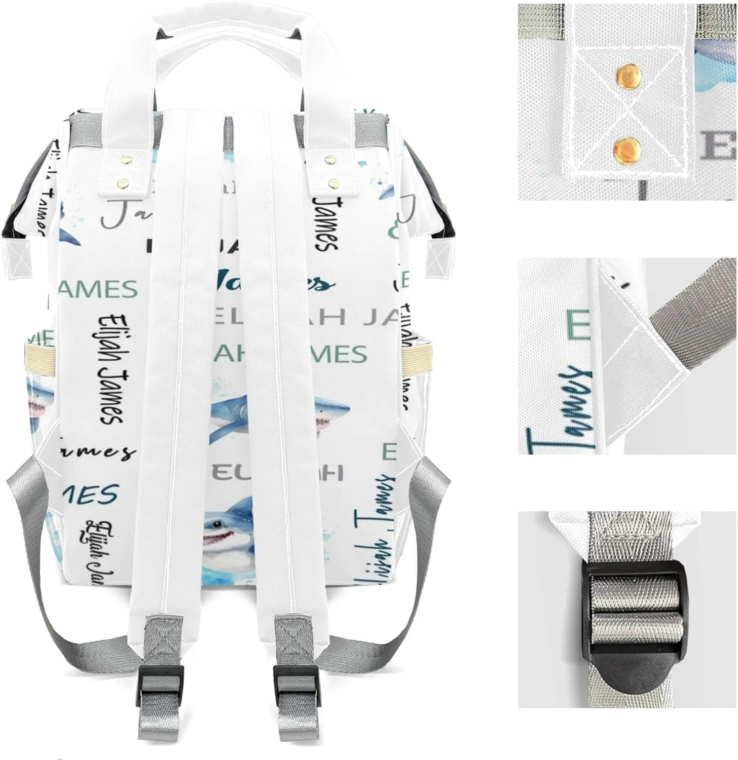 Personalized Diaper Backpack with Name, Custom Shark Baby Backpack Diaper Bag, Boy Girl Multifunctional Mommy Bag