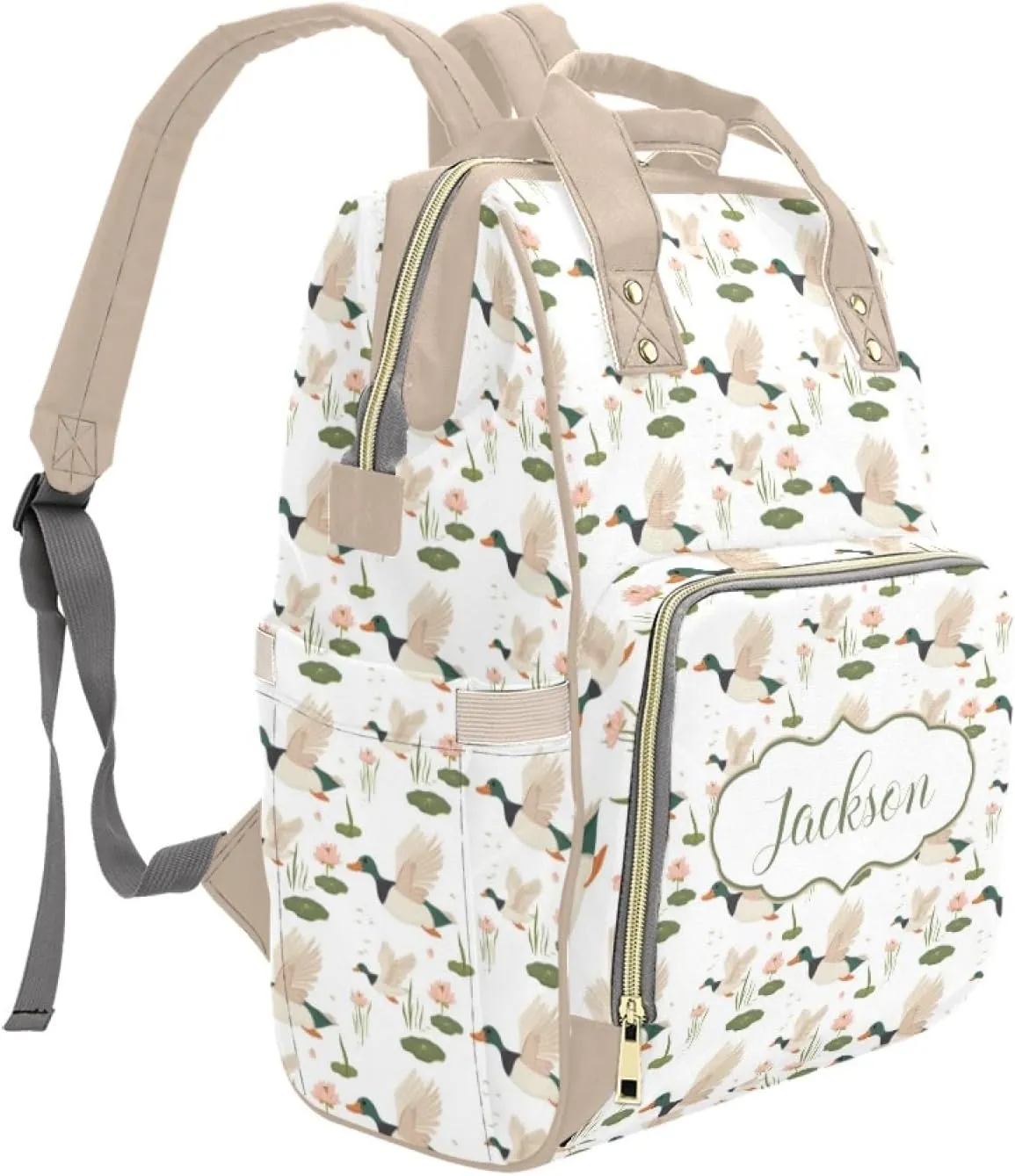 Personalized Diaper Bag Backpack for Women, Custom Mallard Duck Mommy Daypack with Name, Wild Duck Diaper Backpack, Baby Nursing Bag for Girls Boys, Gifts for New Mom