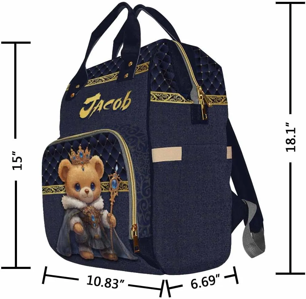 Personalized Diaper Bag Backpack Noble Bear Blue Black Baby Bags with Name Waterproof Personalized Name Handbag Adjustable Shoulder Straps for Newborn Baby Boys Girls New Mom Dad
