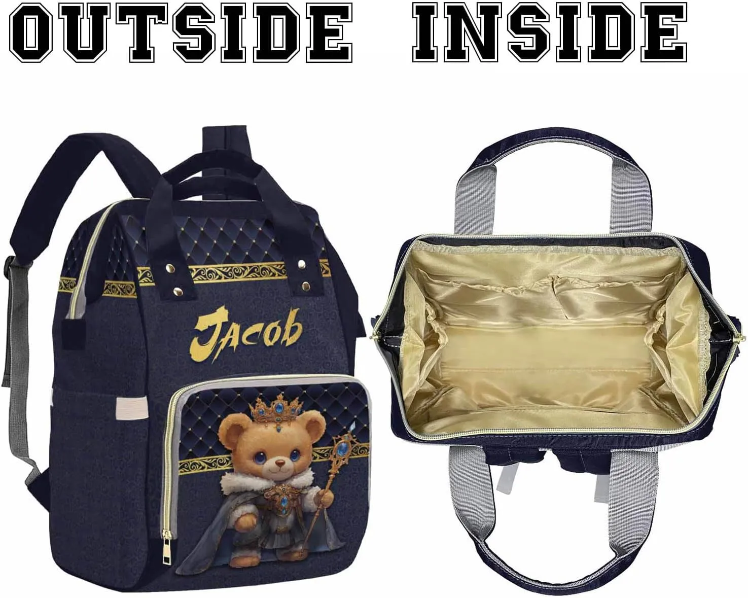 Personalized Diaper Bag Backpack Noble Bear Blue Black Baby Bags with Name Waterproof Personalized Name Handbag Adjustable Shoulder Straps for Newborn Baby Boys Girls New Mom Dad