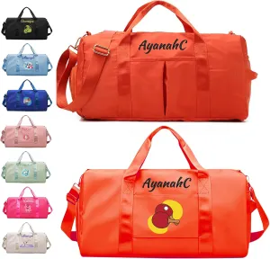 Personalized Duffle Bag with Embroidery Name/Color Print logo, Gym Bag Weekend Getaway for Women Men, Duffel Bag for Sports, Waterproof Dufflebag with Shoe and Wet Clothes Compartments-Orange