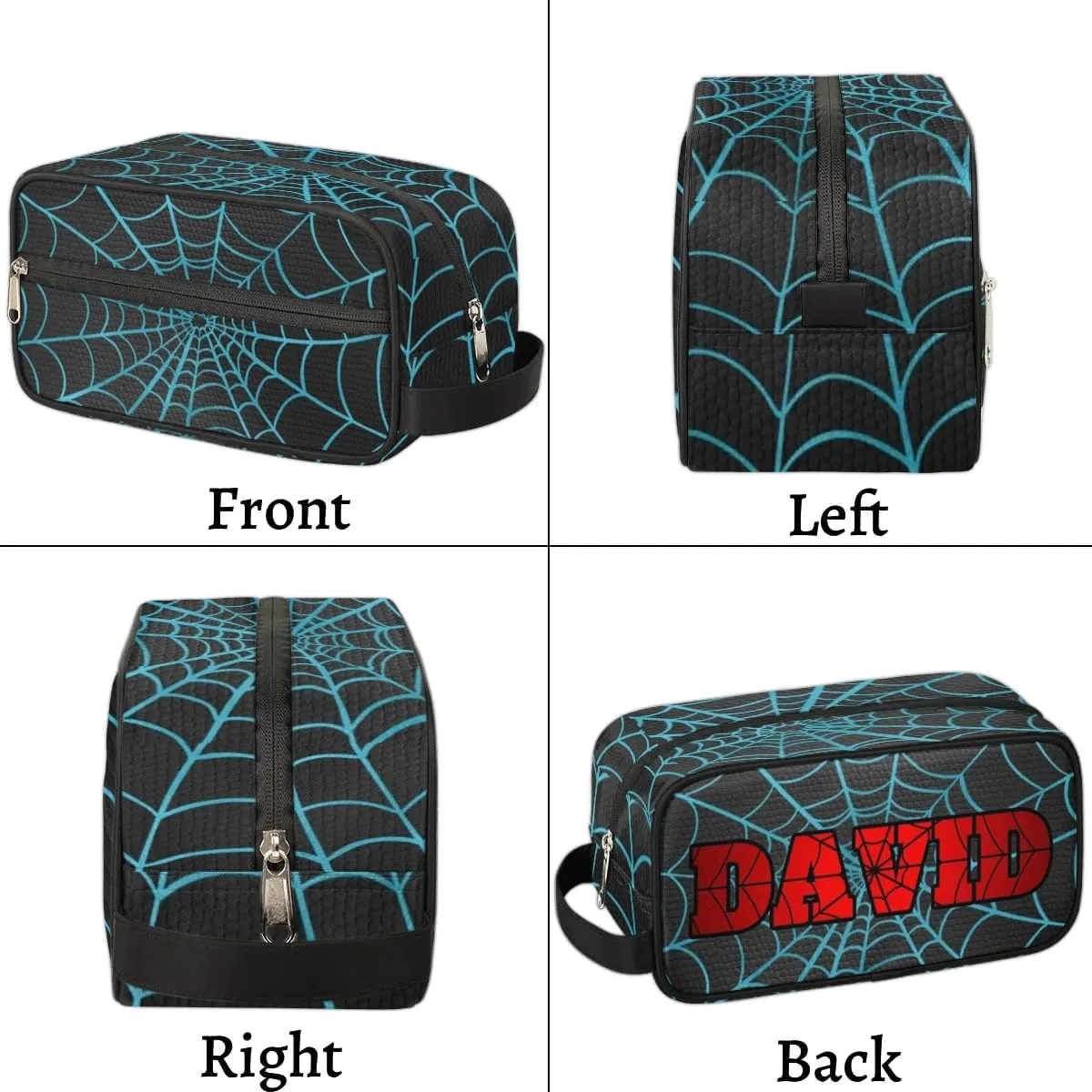 Personalized Gift Travel Makeup Bag Cosmetic Bag for Man Boy, Custom Shaving Bag Make Up Bag Organizer Toiletry Bag Christmas Birthday Gift for Boys Light Blue Spider Web