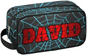 Personalized Gift Travel Makeup Bag Cosmetic Bag for Man Boy, Custom Shaving Bag Make Up Bag Organizer Toiletry Bag Christmas Birthday Gift for Boys Light Blue Spider Web