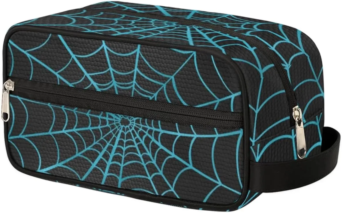 Personalized Gift Travel Makeup Bag Cosmetic Bag for Man Boy, Custom Shaving Bag Make Up Bag Organizer Toiletry Bag Christmas Birthday Gift for Boys Light Blue Spider Web