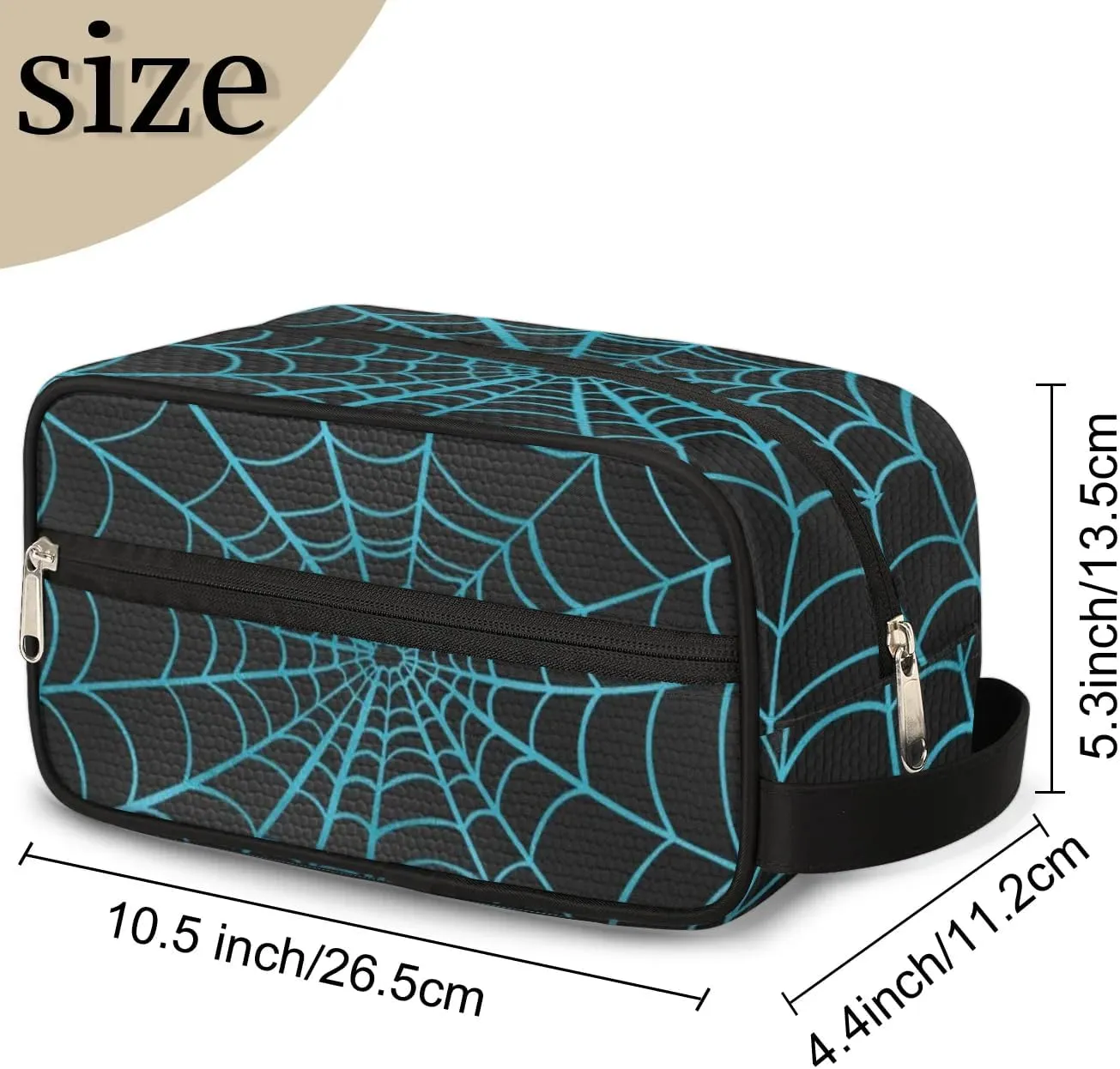 Personalized Gift Travel Makeup Bag Cosmetic Bag for Man Boy, Custom Shaving Bag Make Up Bag Organizer Toiletry Bag Christmas Birthday Gift for Boys Light Blue Spider Web