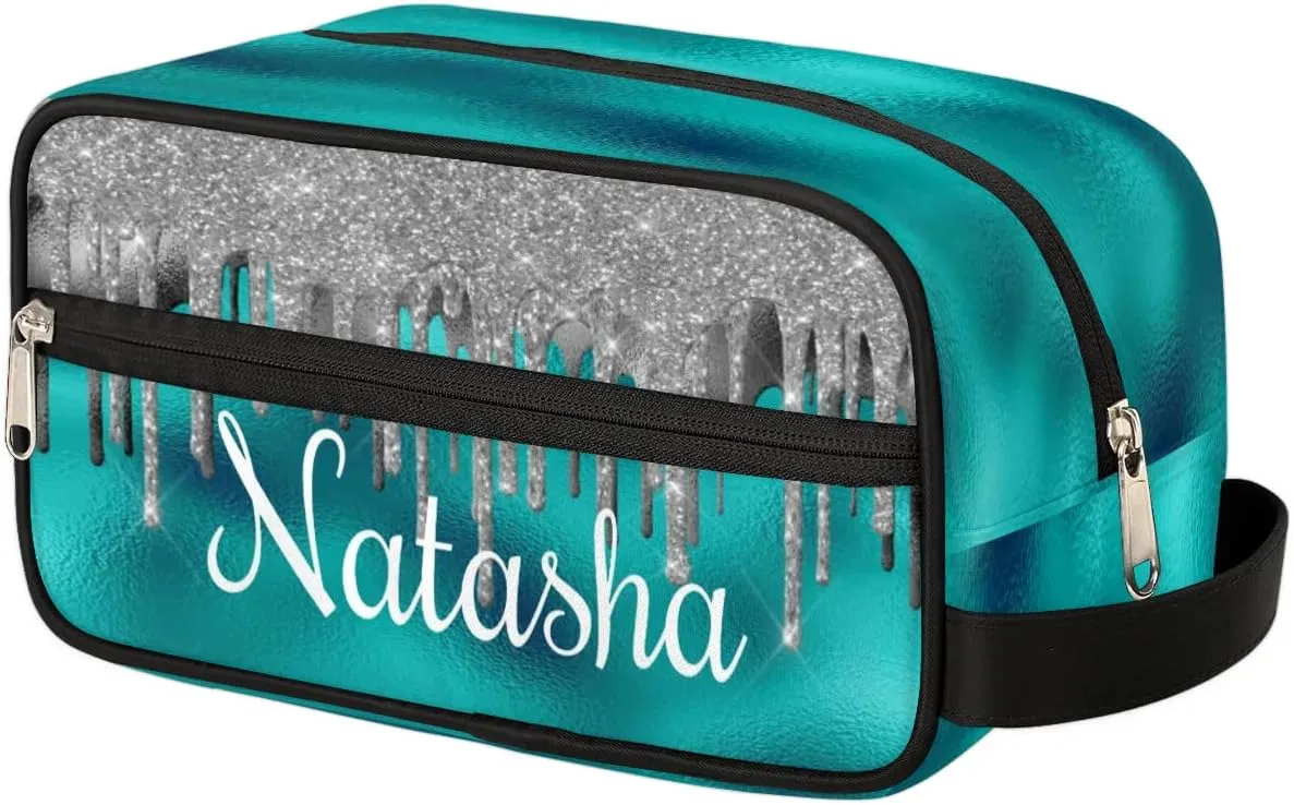 Personalized Gift Travel Makeup Bag for Women Girls, Cosmetic Bag Make Up Bag Organizer Toiletry Bag Christmas Birthday Mother's Day Gift Silver Glitter Drips