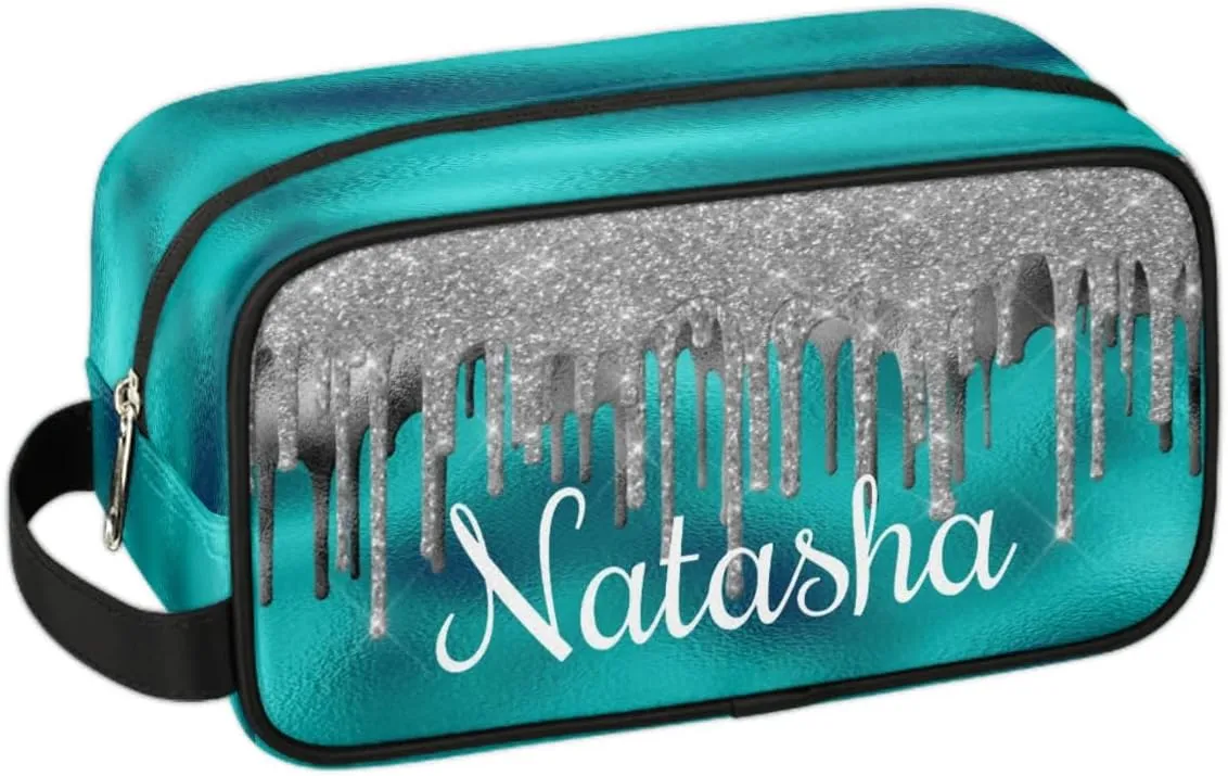 Personalized Gift Travel Makeup Bag for Women Girls, Cosmetic Bag Make Up Bag Organizer Toiletry Bag Christmas Birthday Mother's Day Gift Silver Glitter Drips