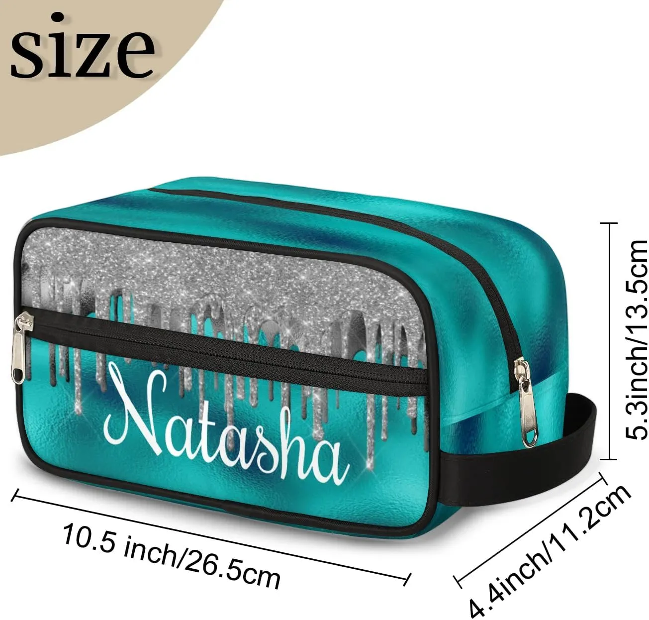 Personalized Gift Travel Makeup Bag for Women Girls, Cosmetic Bag Make Up Bag Organizer Toiletry Bag Christmas Birthday Mother's Day Gift Silver Glitter Drips