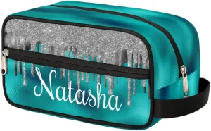 Personalized Gift Travel Makeup Bag for Women Girls, Cosmetic Bag Make Up Bag Organizer Toiletry Bag Christmas Birthday Mother's Day Gift Silver Glitter Drips