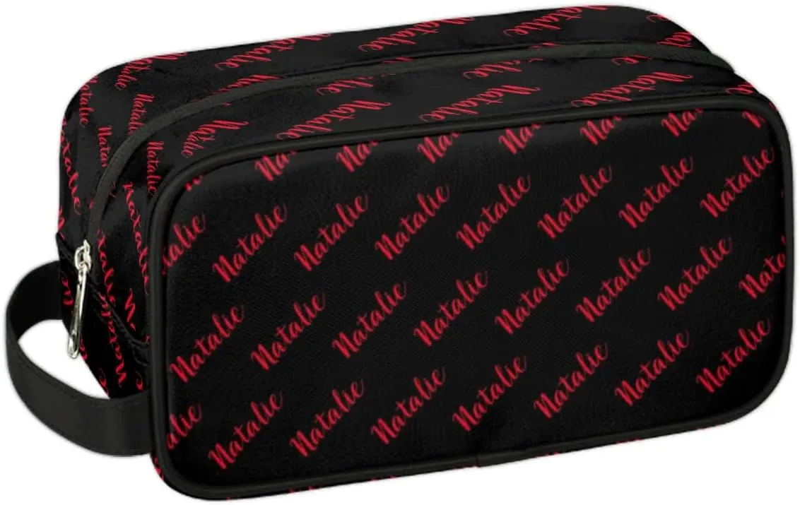 Personalized Gift Travel Makeup Bag for Women Man, Custom Cosmetic Bag Make Up Bag Organizer Toiletry Bag Christmas Birthday Gift for Girls Boys Name Black Red