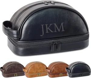 Personalized Leather Toiletry Bag, Custom Double Sided Dopp Kit, Large Capacity Leather Travel Dopp Kit, Custom Name Unique Gift, for Men, Boyfriend, Dad, Father's Day Gift (Black)