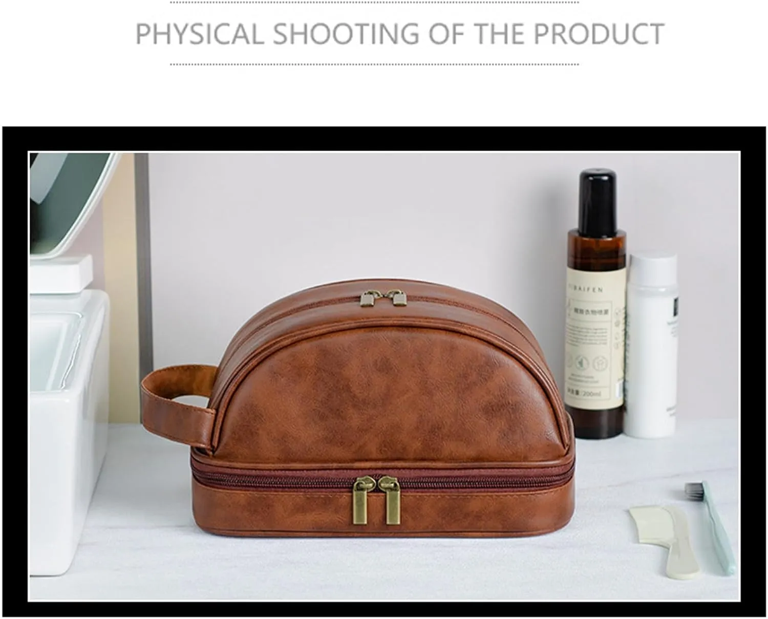 Personalized Leather Toiletry Bag, Custom Double Sided Dopp Kit, Large Capacity Leather Travel Dopp Kit, Custom Name Unique Gift, for Men, Boyfriend, Dad, Father's Day Gift (Reddish Brown)