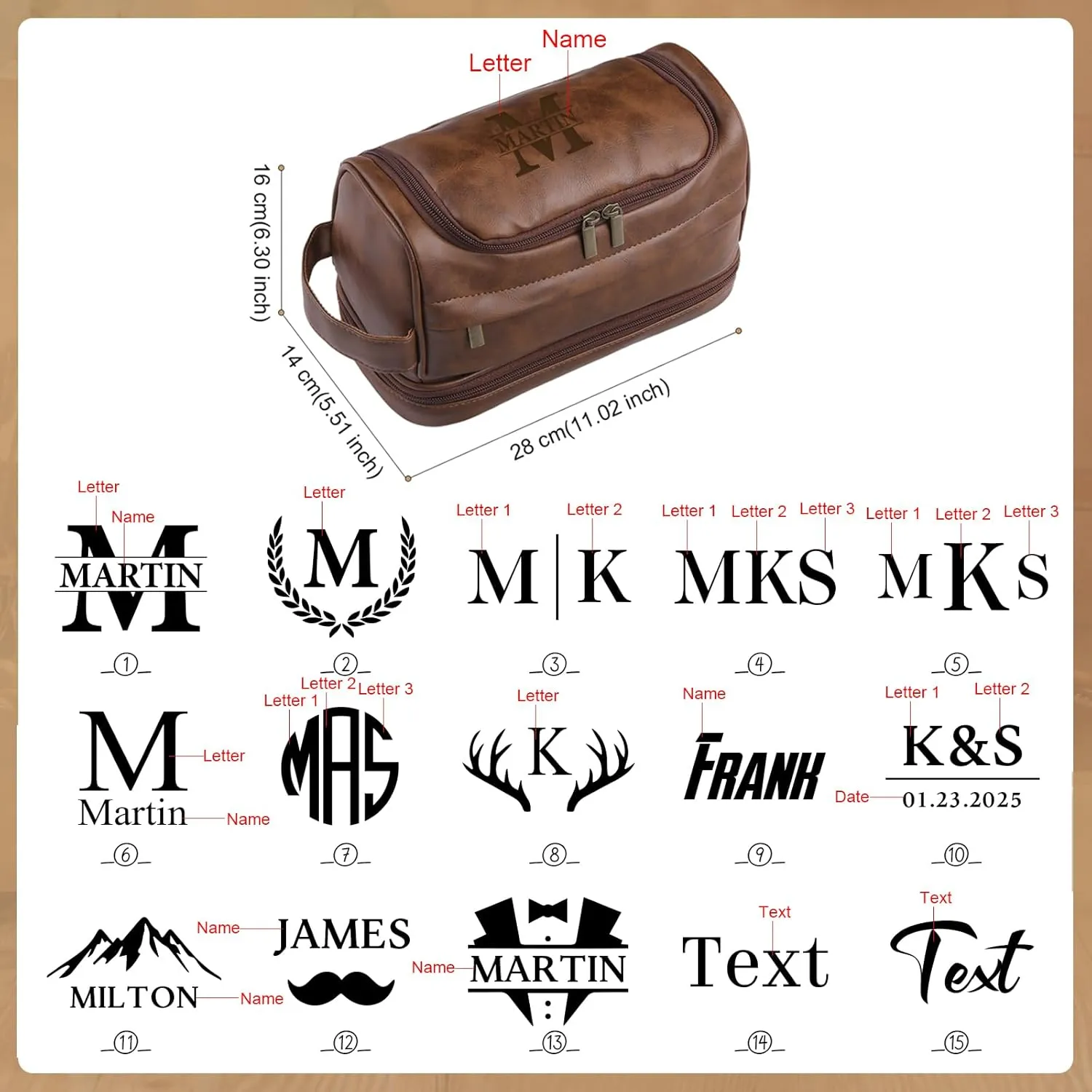 Personalized Leather Toiletry Bag for Men - Custom Name Engraved Dopp Kit Travel Hanging Bag - Gifts for Dad Son Husband Father's Day, Wedding, Boyfriend, Anniversay, Birthday (Style 2)