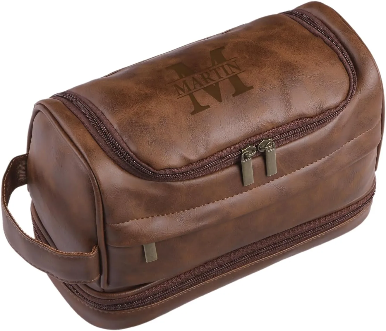 Personalized Leather Toiletry Bag for Men - Custom Name Engraved Dopp Kit Travel Hanging Bag - Gifts for Dad Son Husband Father's Day, Wedding, Boyfriend, Anniversay, Birthday (Style 2)