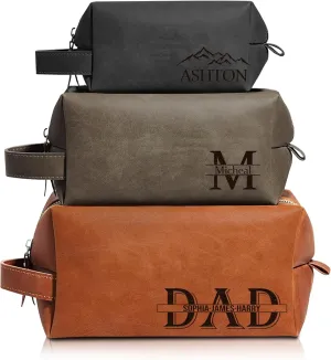 Personalized Mens Leather Toiletry Bag, Gifts for Dad Fathers Day, Unique Birthday Gift for Dad from Wife, Custom Travel Toiletry Bag for Husband Papa Grandpa Anniversary