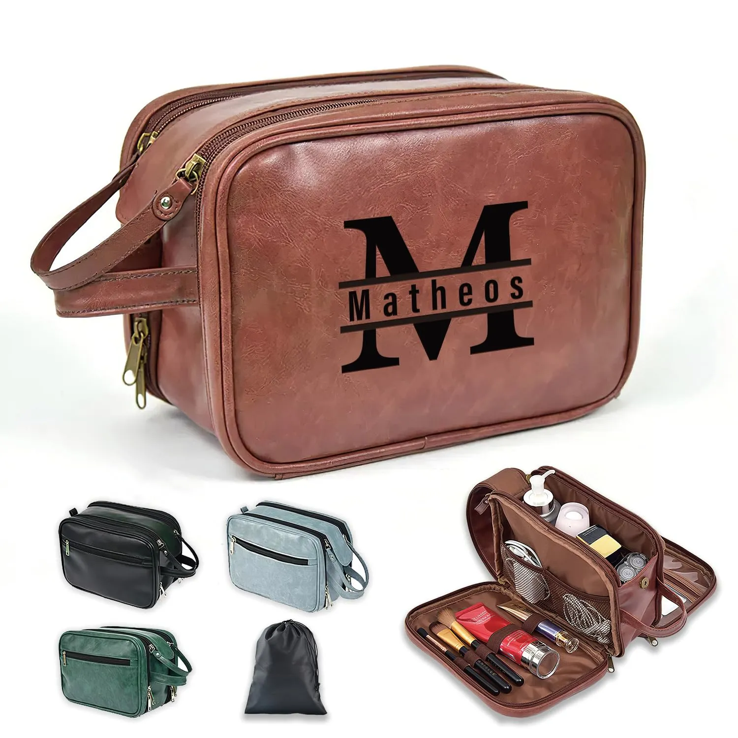 Personalized Toiletry Bag for Men Handcrafted, Custom Leather Dopp Kit for Men, Personalized Gifts for Men, Father, Husband, Boyfriend, Groomsmen, Best Man Gifts, Shaving Bag Cosmetic Bag