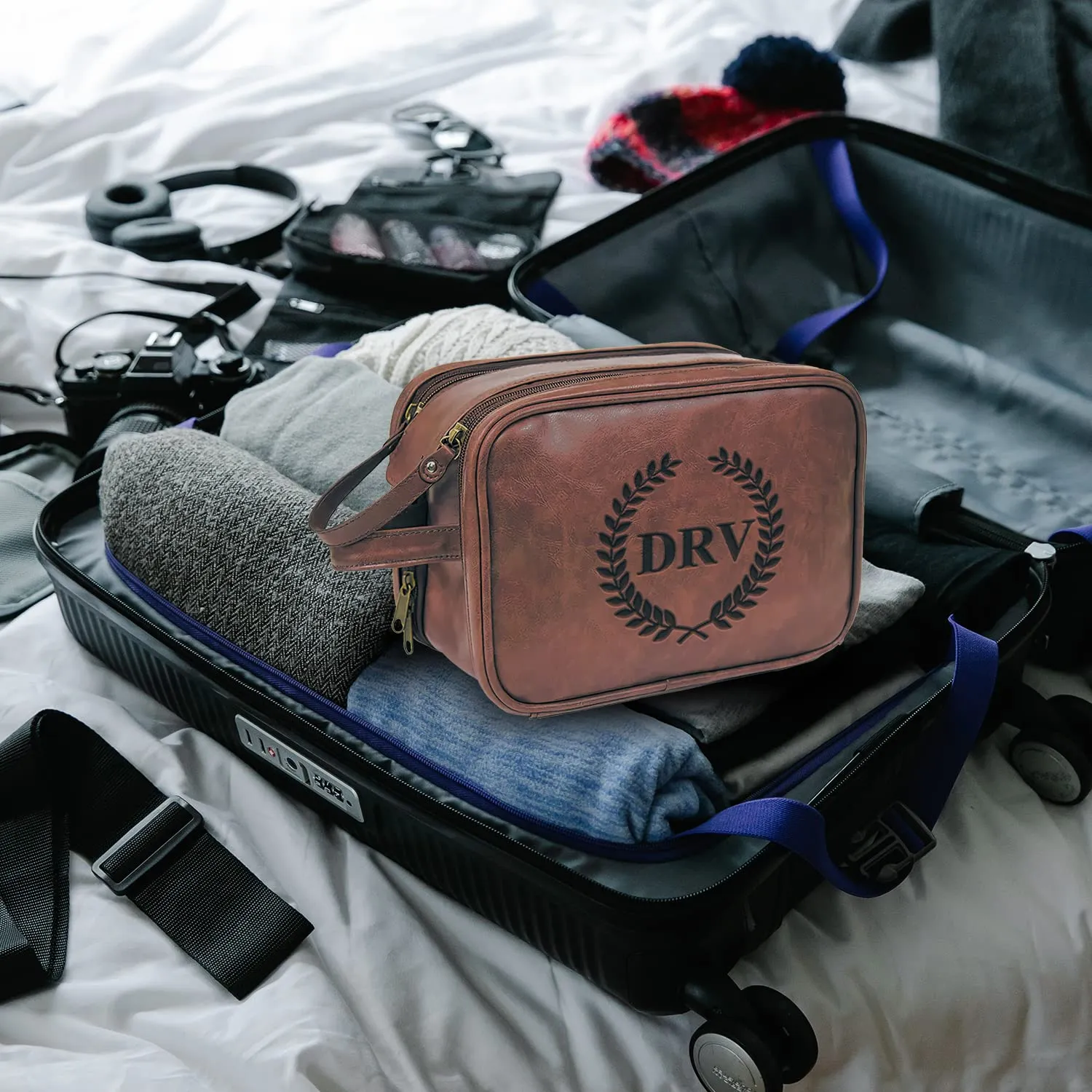 Personalized Toiletry Bag for Men Handcrafted, Custom Leather Dopp Kit for Men, Personalized Gifts for Men, Father, Husband, Boyfriend, Groomsmen, Best Man Gifts, Shaving Bag Cosmetic Bag