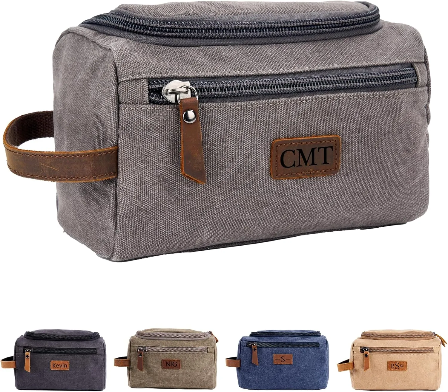 Personalized Travel Toiletry Bag - Double Layer Reinforced Handle,Canvas Water Resistant Shaving Bag,Dopp Kit,Travel Essentials for Men,Groomsmen Gifts