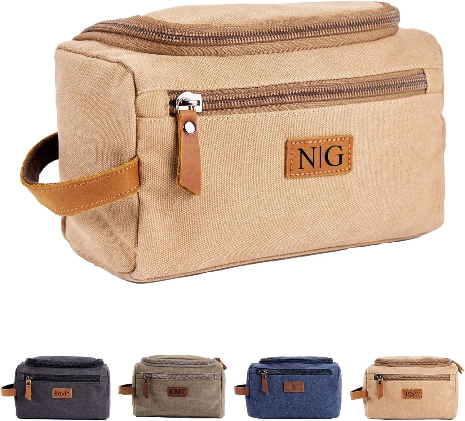 Personalized Travel Toiletry Bag - Double Layer Reinforced Handle,Canvas Water Resistant Shaving Bag,Dopp Kit,Travel Essentials for Men,Groomsmen Gifts