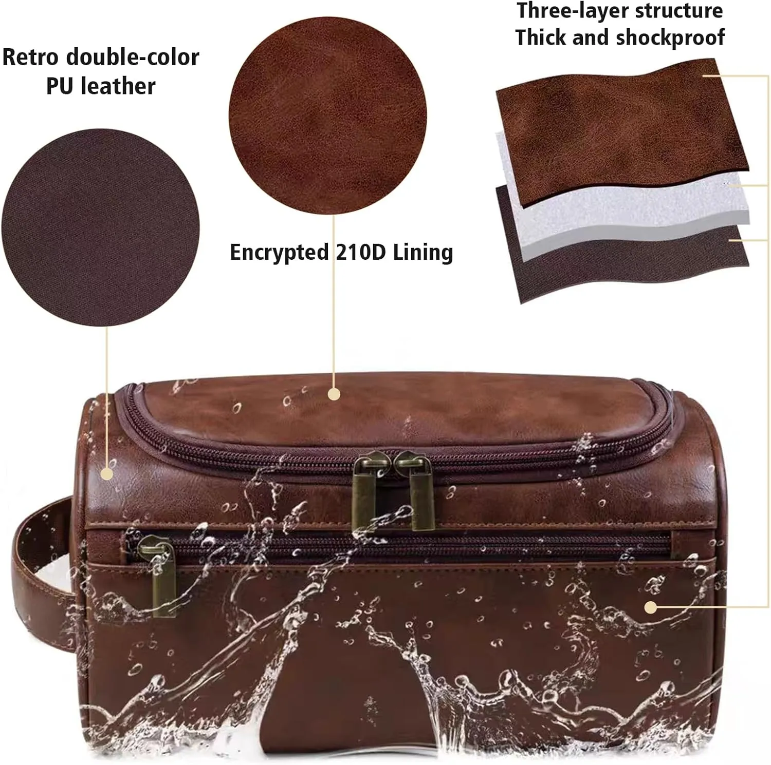 Personalized Travel Toiletry Bag for Men Custom Leather Toiletry Bag with Engraved Name Initials Hanging Toiletry Bag Personalized Gifts for Men Dad Fathers Day Groomsmen Husband (Black)