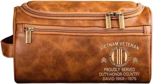 Personalized Vietnam Veteran Leather Toiletry Bag, Storage Bag, Proudly Served Duty Honor Country, Men Dopp Kit Gift, Gifts for Dad, Son Husband Father's Day Gifts for Dad