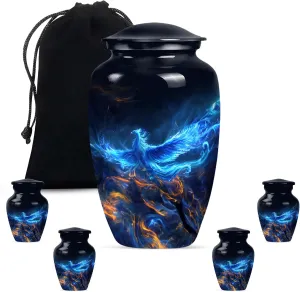 Phoenix Bird Urns, Memorial Urns, Small & Large Urns For Men & Women, Funeral Urns For Ashes Adult, Miniature Urns For Human Ashes, Combo Of 1 Large Urn With Velvet Bag And 4 Small Keepsake