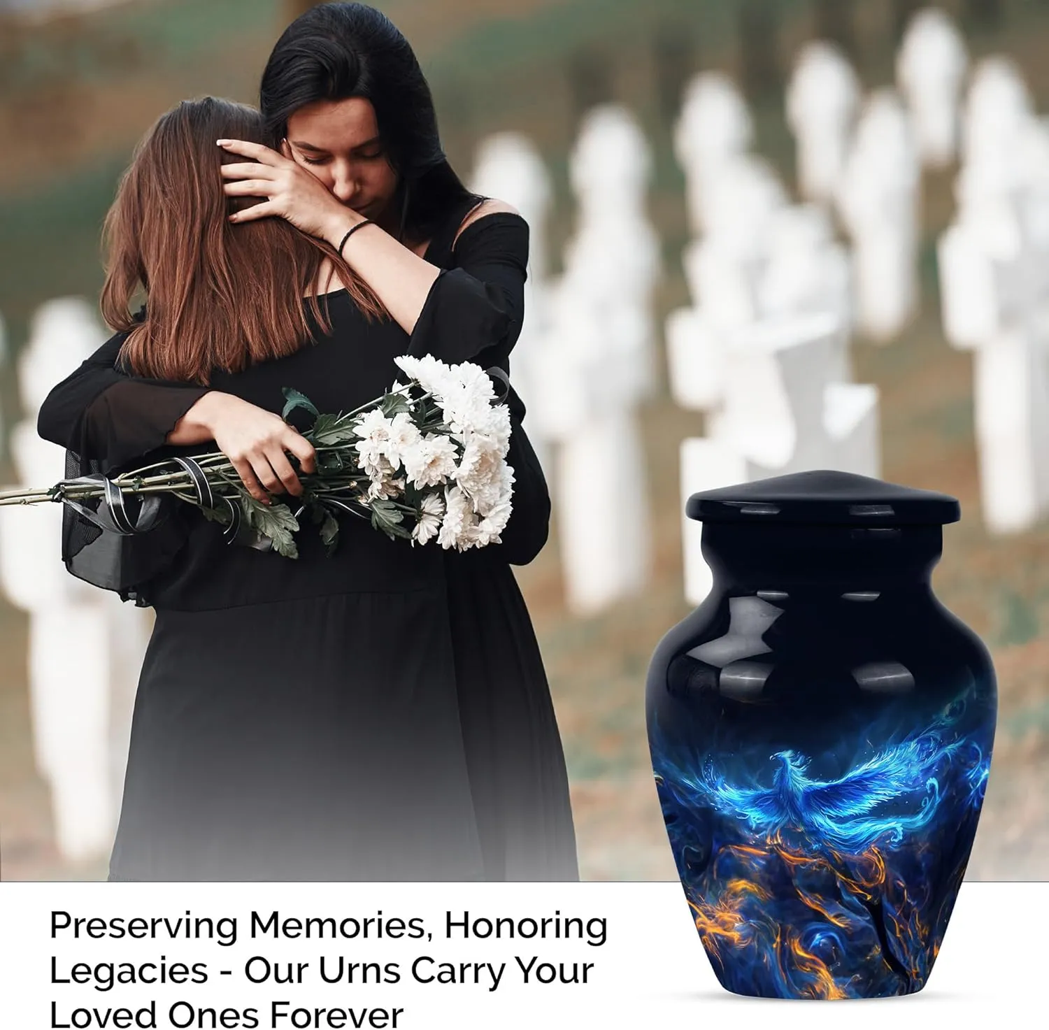Phoenix Bird Urns, Memorial Urns, Small & Large Urns For Men & Women, Funeral Urns For Ashes Adult, Miniature Urns For Human Ashes, Combo Of 1 Large Urn With Velvet Bag And 4 Small Keepsake
