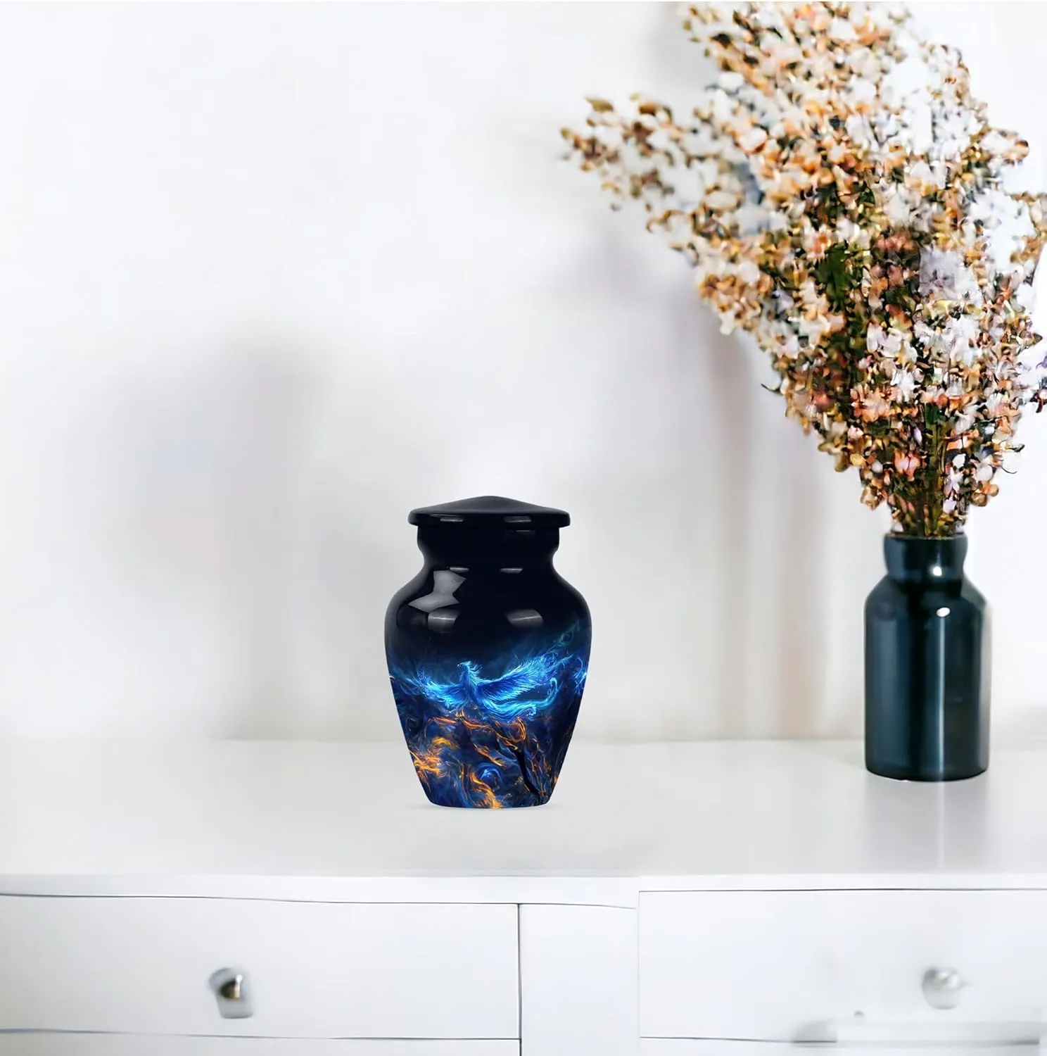 Phoenix Bird Urns, Memorial Urns, Small & Large Urns For Men & Women, Funeral Urns For Ashes Adult, Miniature Urns For Human Ashes, Combo Of 1 Large Urn With Velvet Bag And 4 Small Keepsake