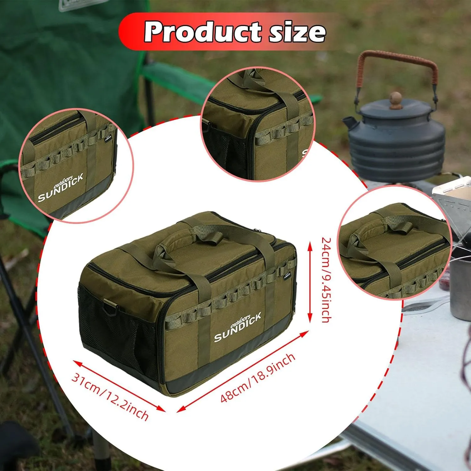 Picnics Camping Pot Set Storage Bag Gas Tank Organizer 36 L Anti Collision Versatile Crossbody Shoulder Bag for Travel Garden, Green