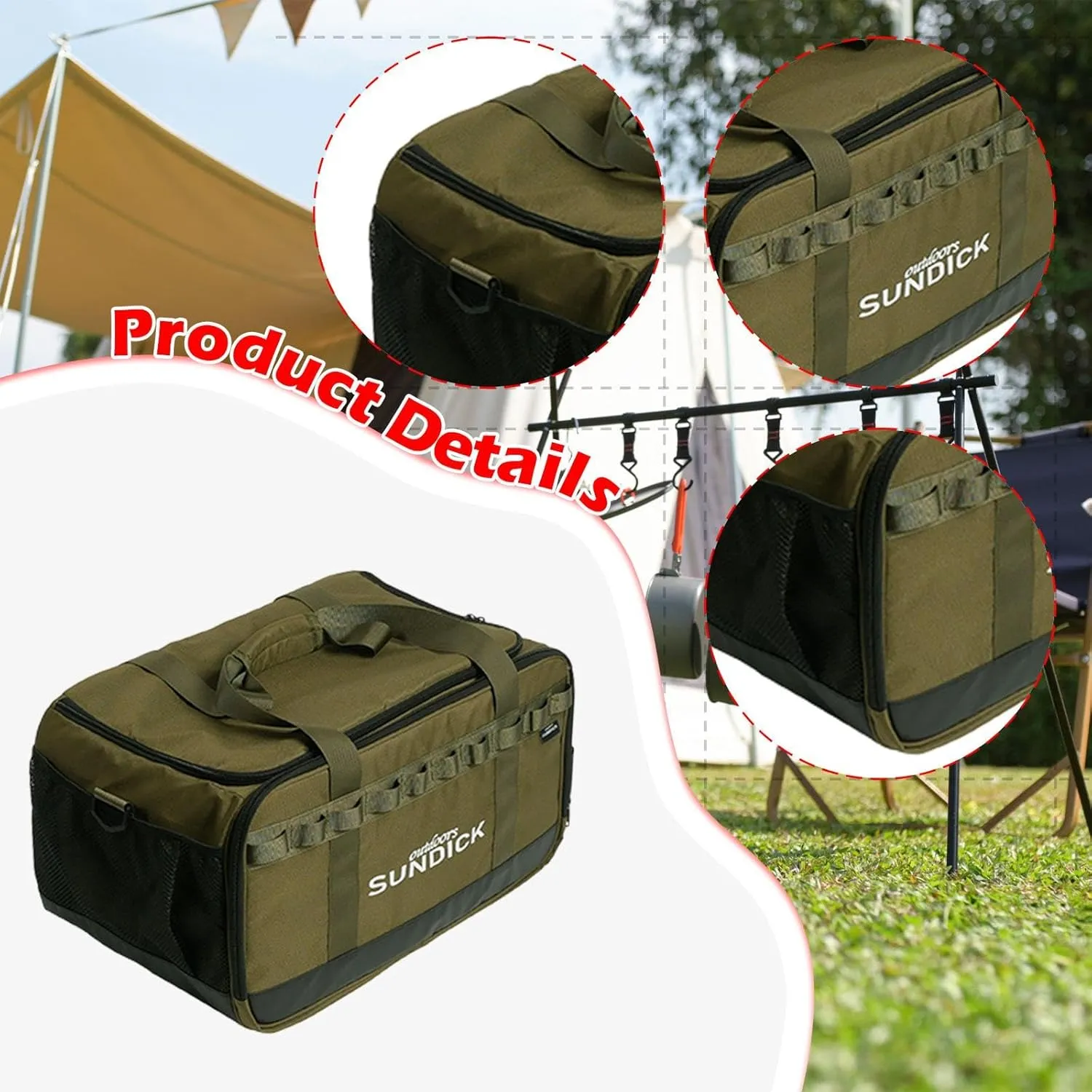 Picnics Camping Pot Set Storage Bag Gas Tank Organizer 36 L Anti Collision Versatile Crossbody Shoulder Bag for Travel Garden, Green