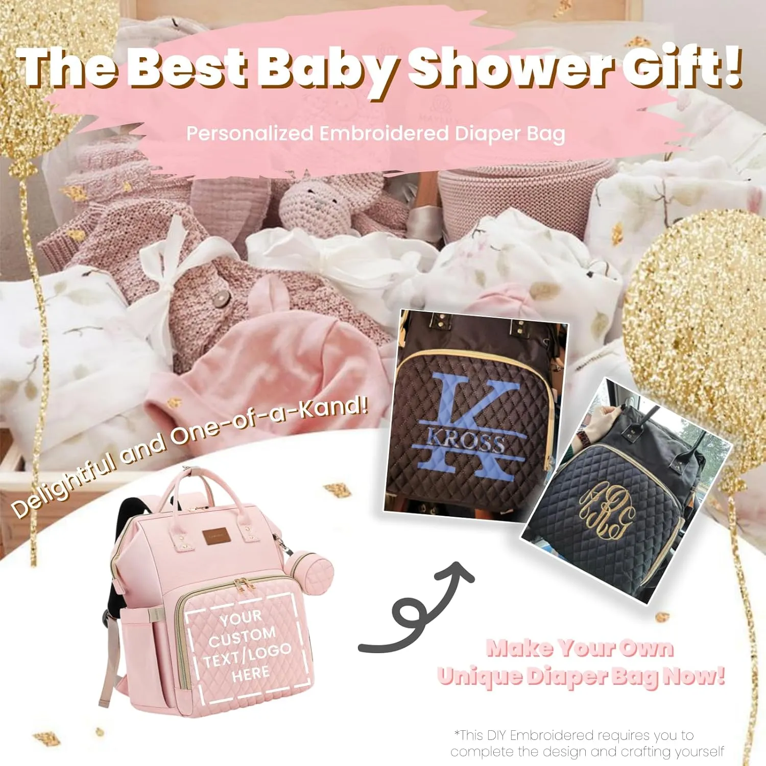Pink Diaper Bag Backpack for Baby Girls - Perfect Baby Shower Gifts, with Changing Pad, Pacifier Case, Insulated Pockets, Stroller Straps, 35L Large Capacity - Cute, Stylish